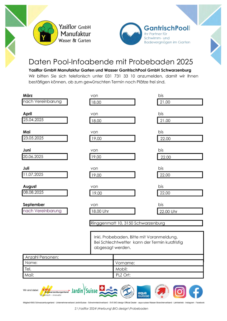 Probebaden Showpools Schwarzenburg