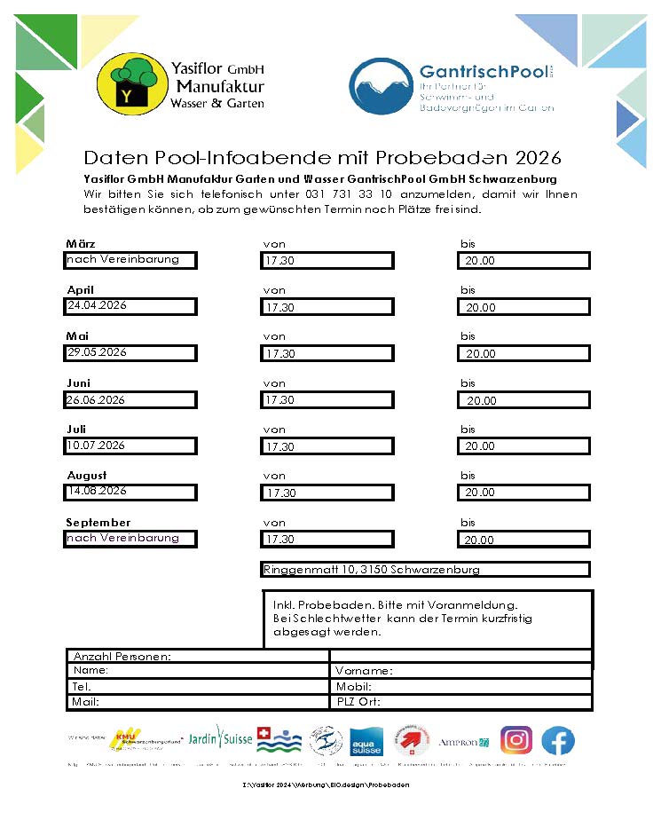 Anmeldeformular Infoanlass mit Probebaden